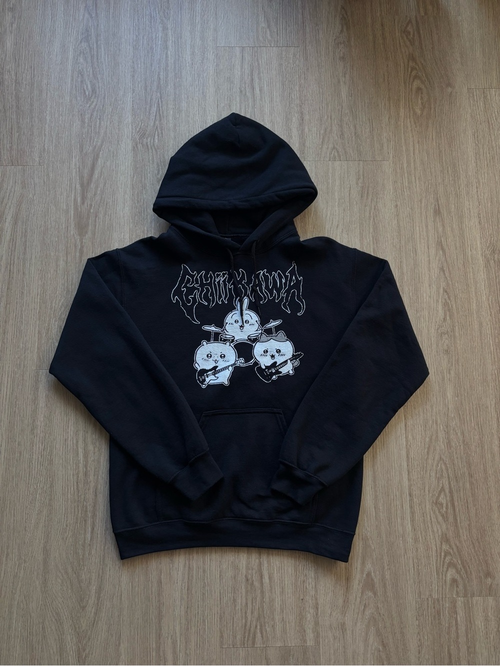 Chiikawa Heavy Metal Brand Drummer Hoodie Black Size Small